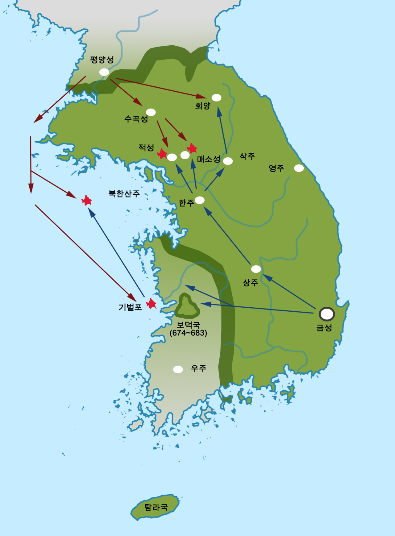 나당전쟁과 보덕국.png · 출처: 위키미디어 커먼즈 · CC BY-SA 3.0 / Samhanin